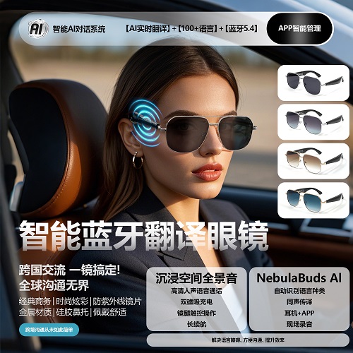 藍牙智能眼鏡 AI翻譯眼鏡 100多種語言實時翻譯